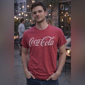 Coca-Cola Red Classic Script Logo Graphic Tee Gildan Heavy Cotton Size Medium